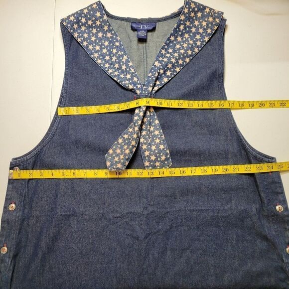 Vintage 90s Denim Blue Jean Maxi Dress Star Print Bandana Collar Western - Picture 11 of 13